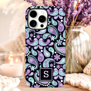 Coques iPhone 16 Pro Max Papier Peint Bohème Violet Monogramme Mignon