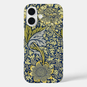 Coques iPhone 16 Papier Peint Floral William Morris Kennet Bleu Or
