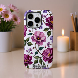 Coques iPhone 16 Pro Papier peint pourpre Roses et fleurs