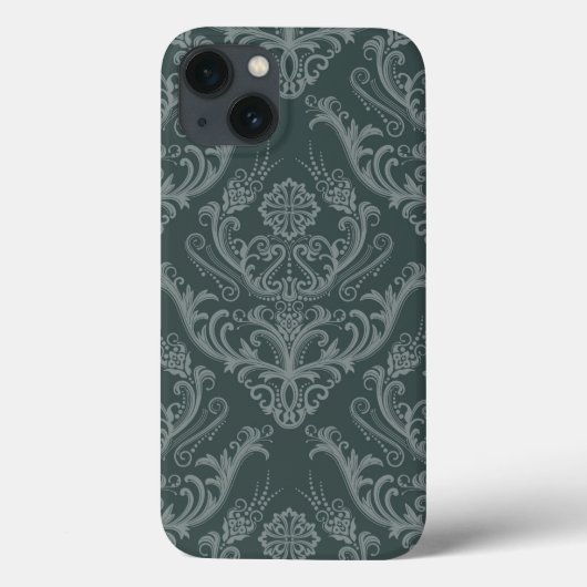 Coques Case-Mate iPhone Papier peint vert fleuri damassé de luxe (Verso)