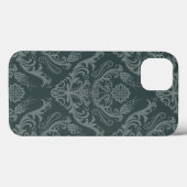 Coques Case-Mate iPhone Papier peint vert fleuri damassé de luxe (Verso (horizontal))