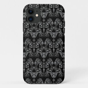 Coques Pour iPhone Papier peint vintage Damask - blanc + votre dossie