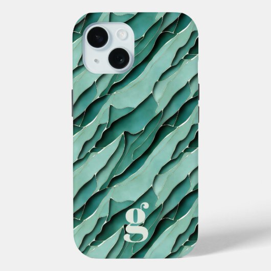 Coques Case-Mate iPhone Papier turquoise Abstrait Couché Monogramme (Verso)