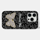 Coques Case-Mate iPhone Papillon à bijou floral noir chic (Verso (horizontal))