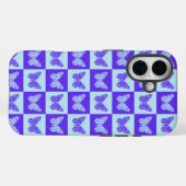 Coques Case-Mate iPhone Papillon À damiers Motif en bleu et violet (Verso (horizontal))