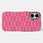 Coques Case-Mate iPhone Papillon À damiers Motif en rose et rouge (Verso (horizontal))