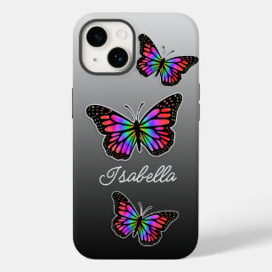 Coque Pour iPhone 14 Papillon arc-en-ciel et votre nom Personnalisé