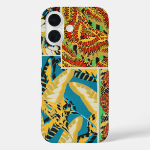 Coques iPhone 16 Papillon Art Déco Jaune et Sarcelle Vibrants