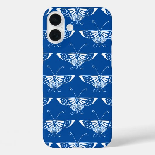 Coques Case-Mate iPhone Papillon Art déco stylisé, bleu cobalt et blanc (Verso)