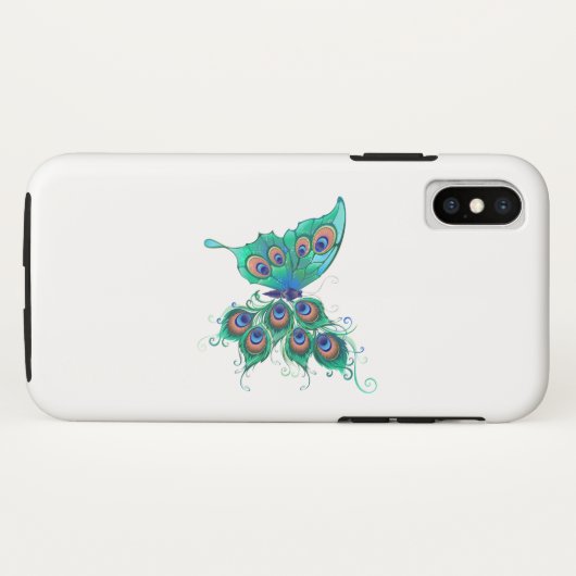 Coques Case-Mate iPhone Papillon aux plumes de paon vert (Dos (Horizontal))