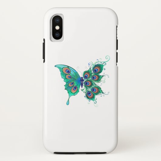 Coques Case-Mate iPhone Papillon aux plumes de paon vert (Dos)