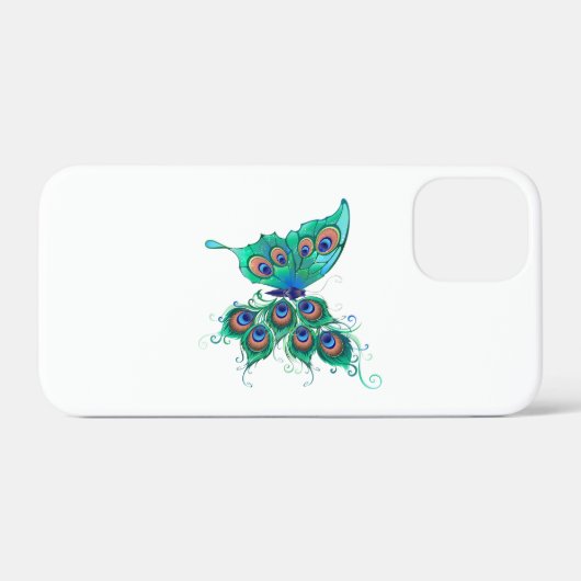 Coques Case-Mate iPhone Papillon aux plumes de paon vert (Verso (horizontal))