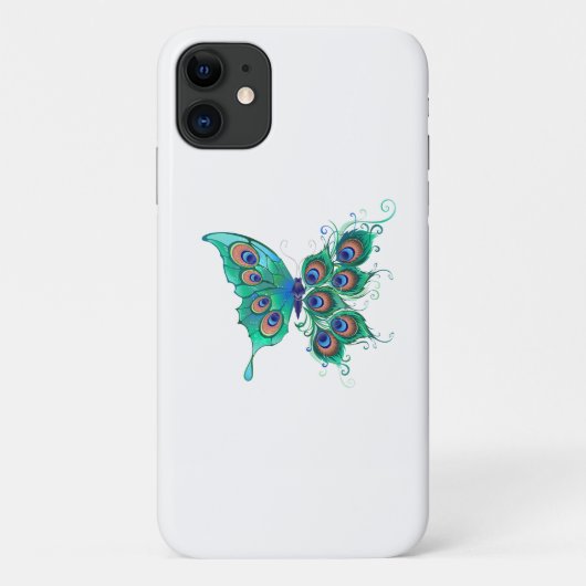 Coques Case-Mate iPhone Papillon aux plumes de paon vert (Dos)
