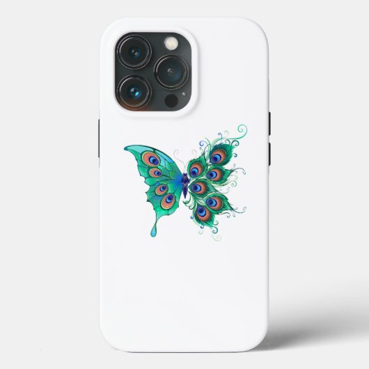 Coques Case-Mate iPhone Papillon aux plumes de paon vert (Verso)