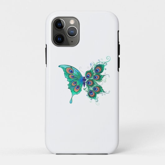 Coques Case-Mate iPhone Papillon aux plumes de paon vert (Dos)