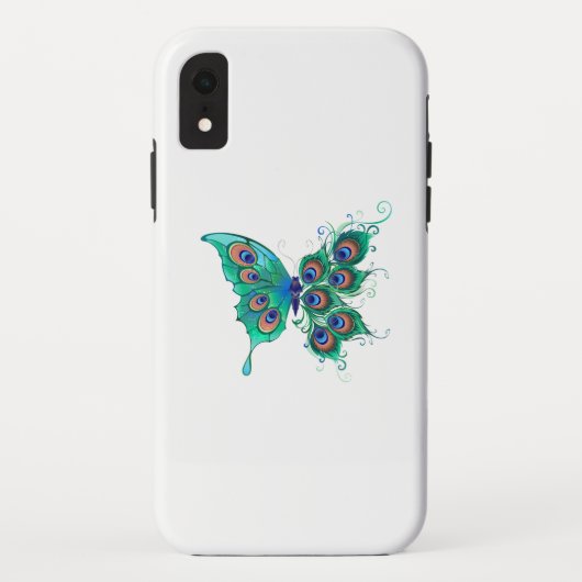Coques Case-Mate iPhone Papillon aux plumes de paon vert (Dos)