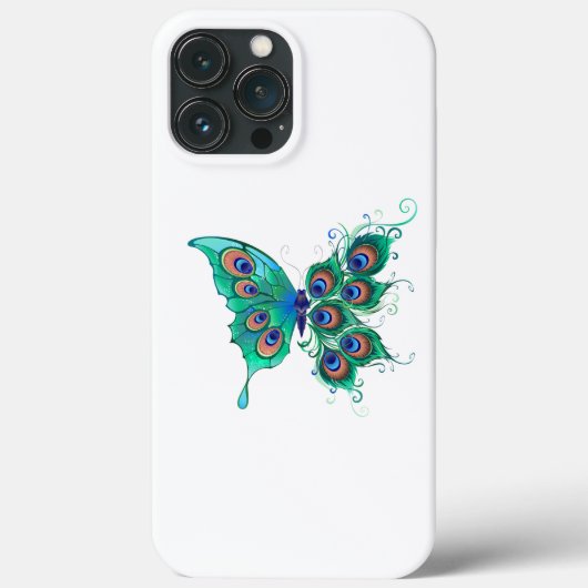 Coques Case-Mate iPhone Papillon aux plumes de paon vert (Verso)