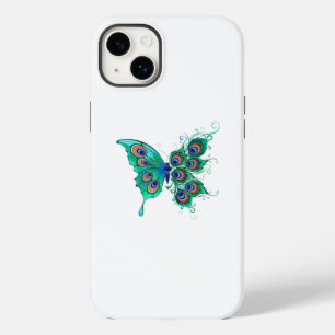 Coque Pour iPhone 14 Plus Papillon aux plumes de paon vert