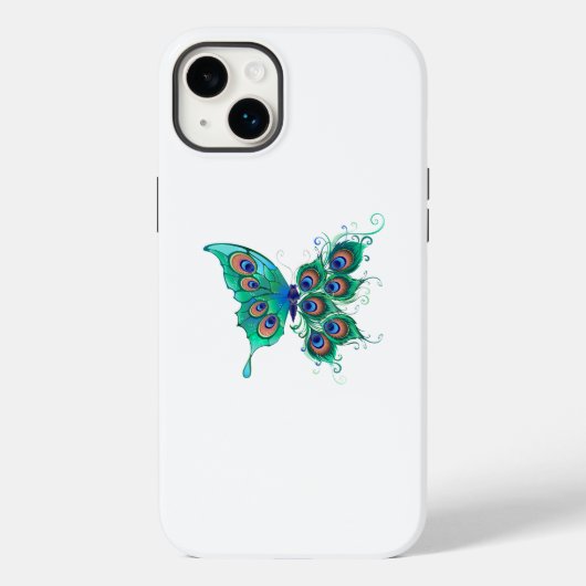 Coques Case-Mate iPhone Papillon aux plumes de paon vert (Verso)