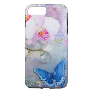 Coque iPhone 8 Plus/7 Plus Papillon blanc de bleu de lavande d'aquarelle
