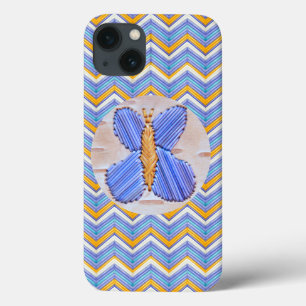 Etui iPhone 13 Papillon bleu Chevron