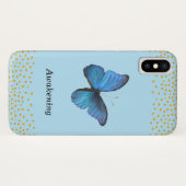 Coques Case-Mate iPhone Papillon Bleu & Confettis Dorés (Dos (Horizontal))
