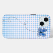 Coques Case-Mate iPhone Papillon bleu en vol En vichy (Verso (horizontal))