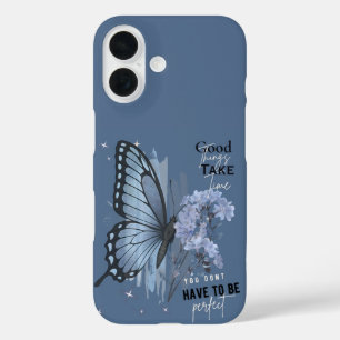 Coques iPhone 16 Papillon bleu esthétique Citation motivationnelle