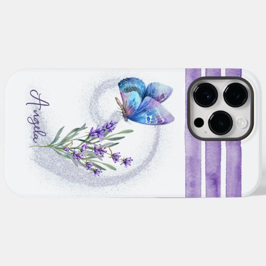 Coques Case-Mate iPhone Papillon bleu et lavande personnalisée (Verso (horizontal))