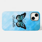 Coques Case-Mate iPhone Papillon bleu et votre nom Personnalisé (Verso (horizontal))