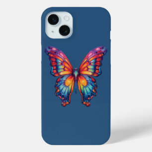 Coque iPhone 15 Mini Papillon Bleu Orange Ailes
