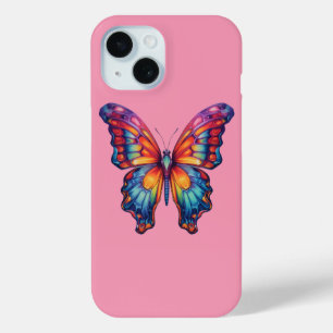 Coque Pour iPhone 15 Papillon Bleu Orange Ailes