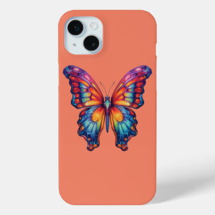 Coque iPhone 15 Mini Papillon Bleu Orange Ailes