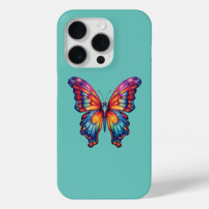 Coque iPhone 15 Pro Papillon Bleu Orange Ailes