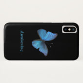 Coques Case-Mate iPhone Papillon Bleu sur Fond Noir (Dos (Horizontal))