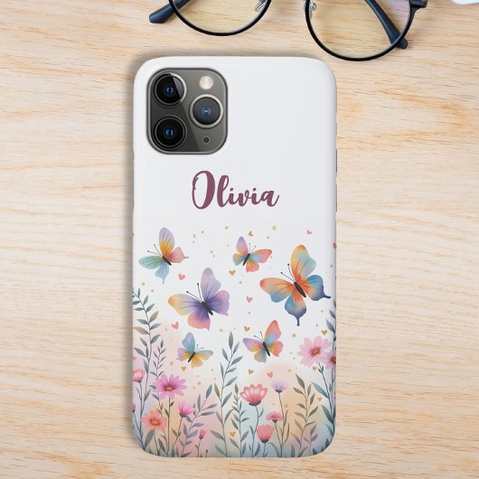 Coques Case-Mate iPhone Papillon charmant de prairie à l'aquarelle
