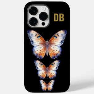 Coque Pour Pour iPhone 14 Pro Max Papillon coloré noir Monogramme personnalisé