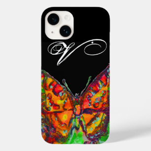 Coques Pour iPhone PAPILLON COLORÉ ROUGE OR JAUNE MONOGRAMME Noir