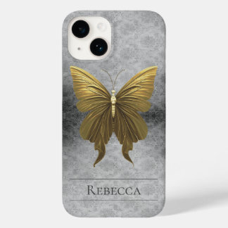 Coque Pour iPhone 14 Papillon damassé à bijoux en or