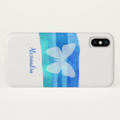 Coques Case-Mate iPhone Papillon d'aquarelle bleu personnalisé (Dos (Horizontal))