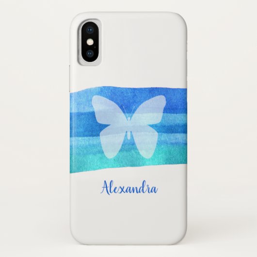Coques Case-Mate iPhone Papillon d'aquarelle bleu personnalisé (Dos)