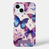 Coques Case-Mate iPhone Papillon d'aquarelle rose-violet personnalisé (Verso)