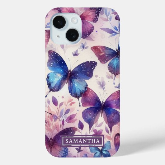 Coques Case-Mate iPhone Papillon d'aquarelle rose-violet personnalisé (Verso)