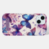 Coques Case-Mate iPhone Papillon d'aquarelle rose-violet personnalisé (Verso (horizontal))