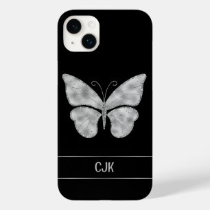 Coque Pour iPhone 14 Plus Papillon d'argent personnalisé sur le noir