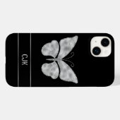 Coques Case-Mate iPhone Papillon d'argent personnalisé sur le noir (Verso (horizontal))