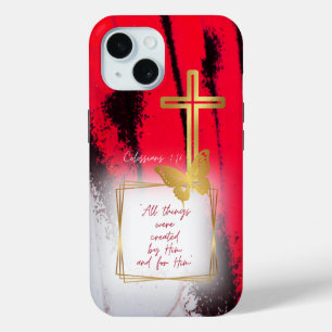 Coque Pour iPhone 15 Papillon de croix d'or noir rouge et blanc à la mo