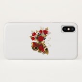 Coques Case-Mate iPhone Papillon de fleurs rouges aux roses rouges (Dos (Horizontal))