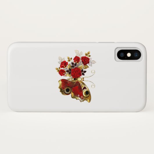 Coques Case-Mate iPhone Papillon de fleurs rouges aux roses rouges (Dos (Horizontal))