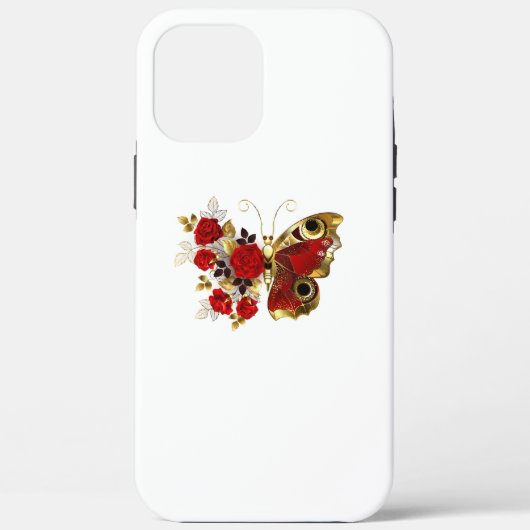 Coques Case-Mate iPhone Papillon de fleurs rouges aux roses rouges (Verso)
